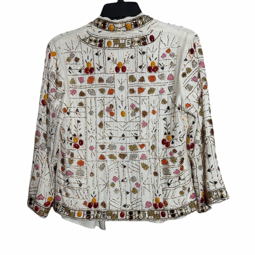 NWOT Lucky Brand Legend Emma Beaded Silk Jacket White Pink Orange Size XS / S - Picture 3 of 8